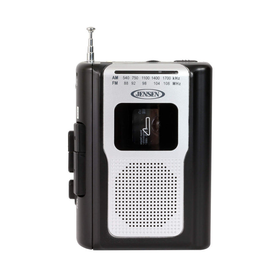 Jensen CR-100 front view demonstrates portable retro radio and cassette player for on-the-go listening