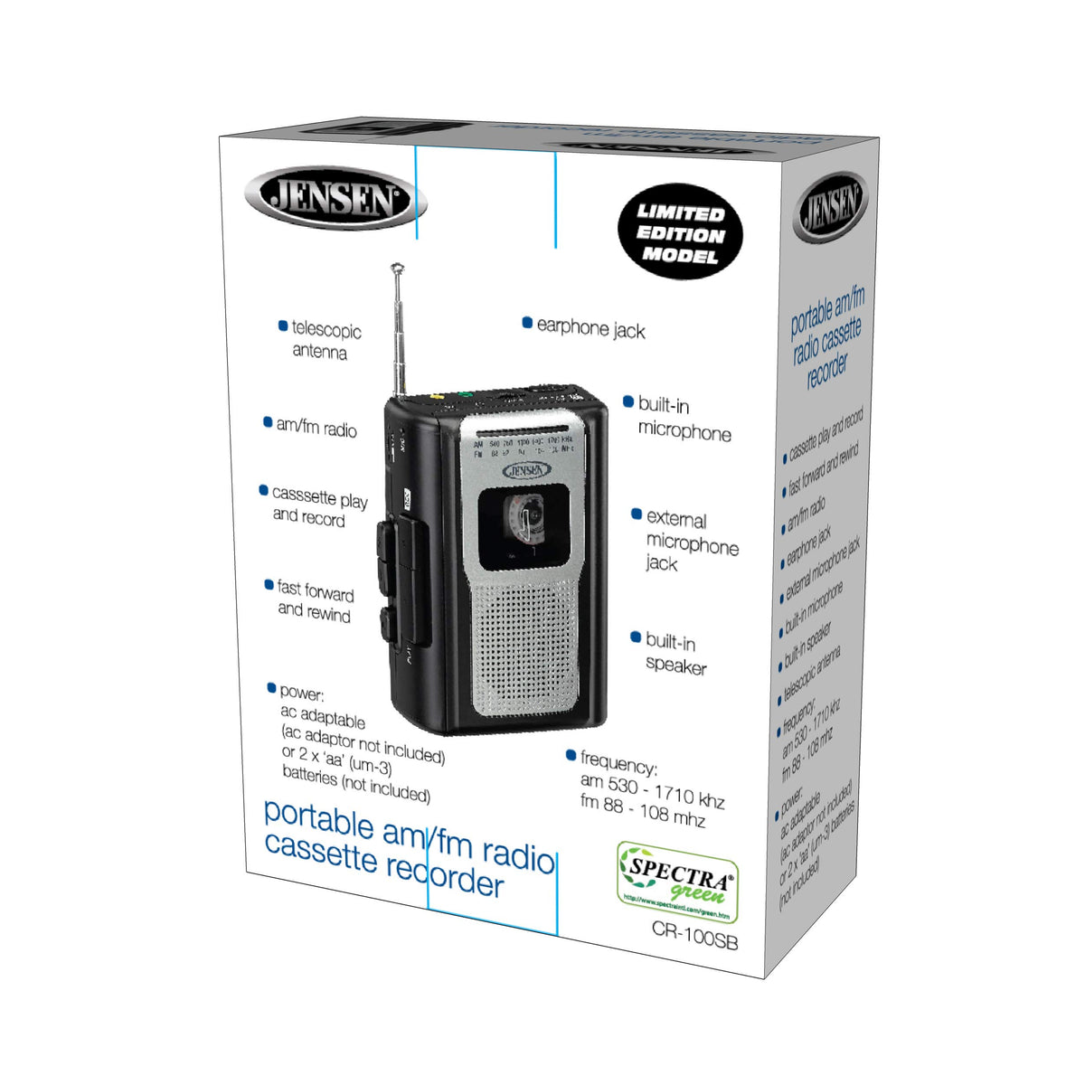 Jensen CR-100 compact design fits bag or backpack
