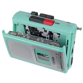 Jensen CR-100 Teal cassette slot and microphone for easy recording.