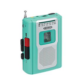 Jensen CR-100 Teal front view with built in speaker for portable listening.