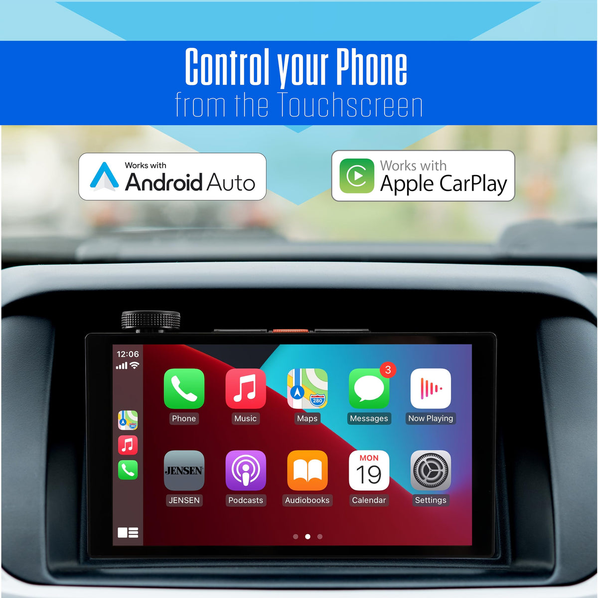Jensen J5UP7 top-mount controls enable quick adjustments while driving