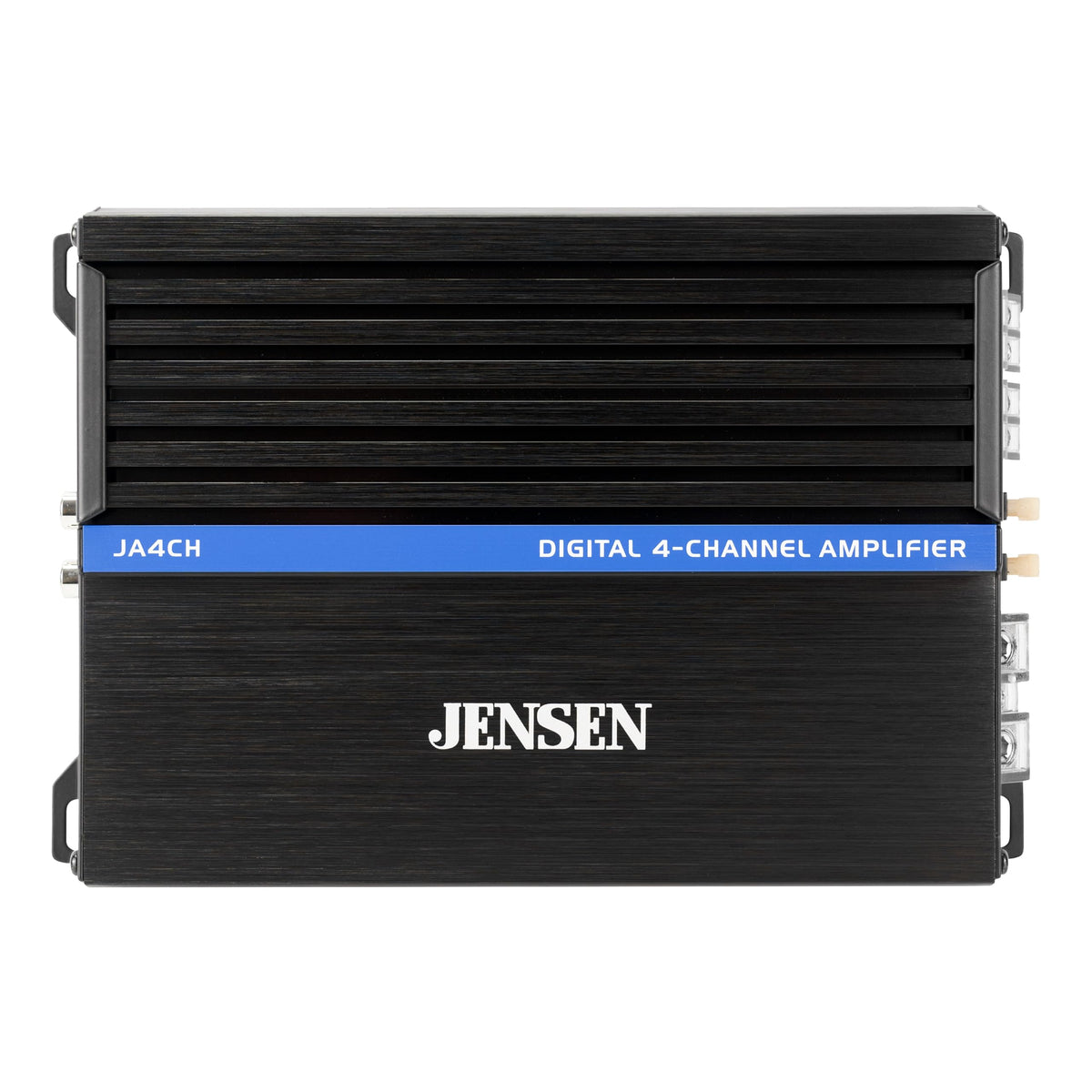 Jensen JA4CH front view, compact amplifier ideal for tight installs and clean power
