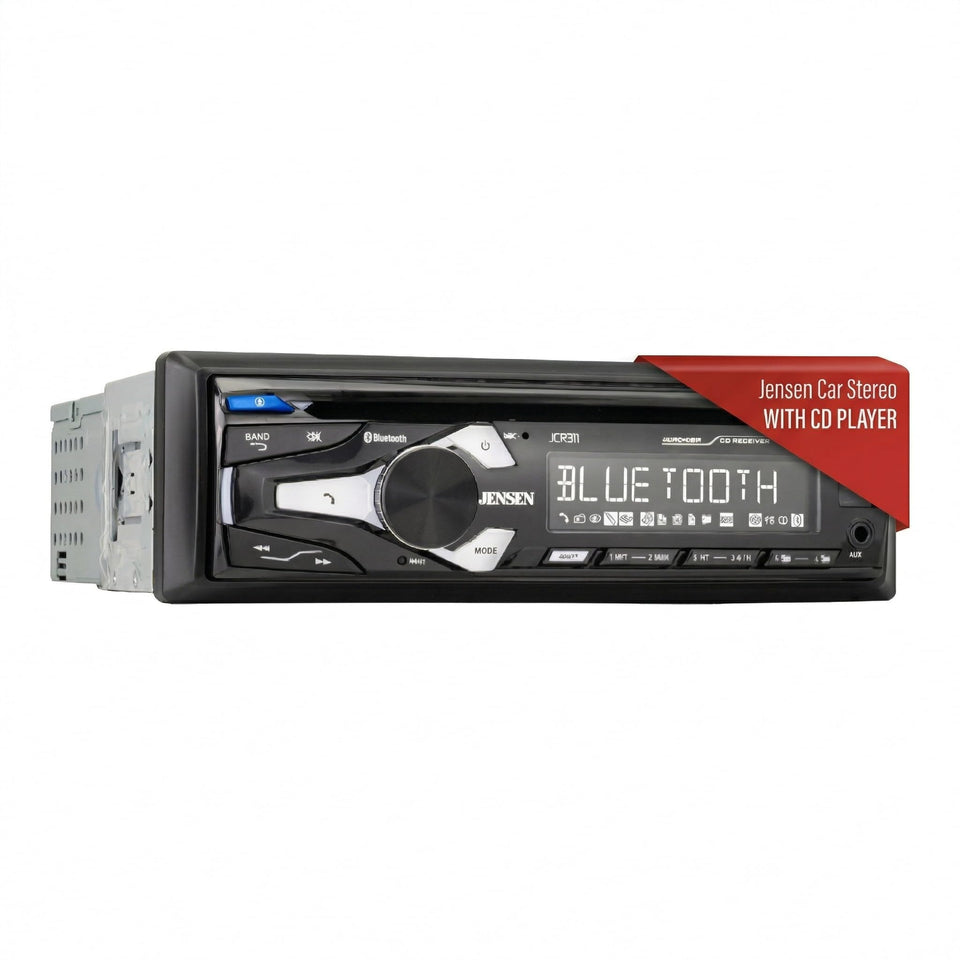 Jensen JCR311 10-character LCD display for quick on-road readability.