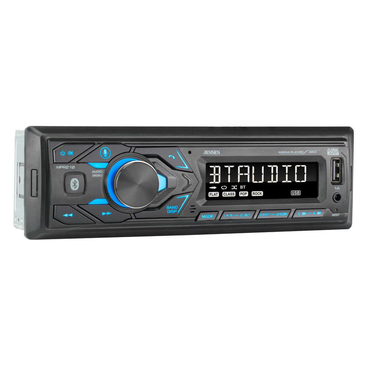 Jensen front panel view showing buttons and connectivity benefits