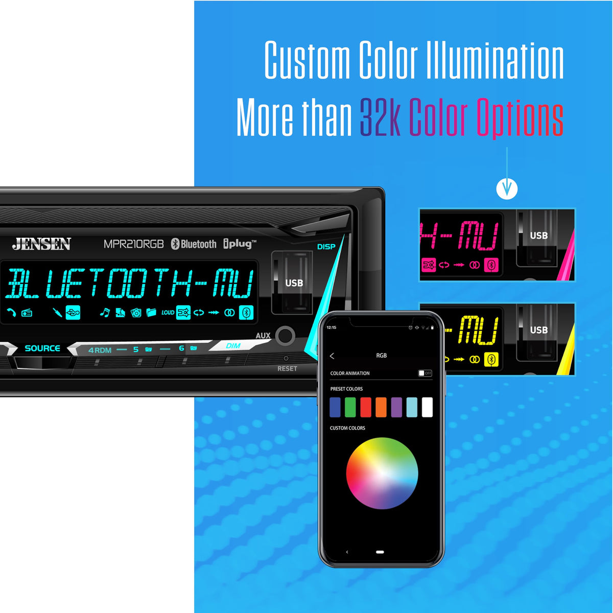 jensen RGB illumination glowing to match dash and create ambiance