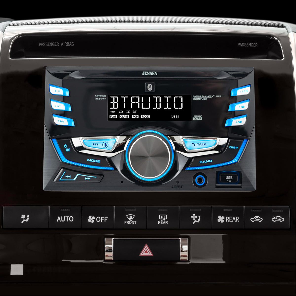 Jensen AM/FM radio display for clear station tuning on the road