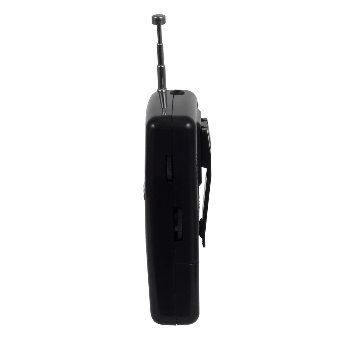 Jensen MR-80 belt clip attached for hands-free carrying and convenience