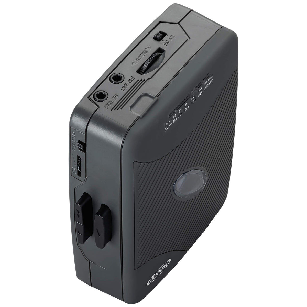 Jensen SCR-75 side view highlights controls and handheld portability