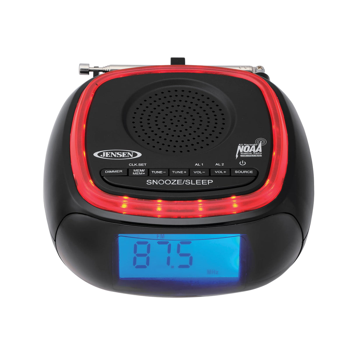 Jensen top LED ring flashing to highlight emergency alert visibility