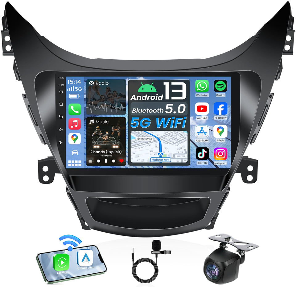 Jerqry 4Core Android car radio with 9-inch display for Hyundai Elantra 2011-2013, vivid HD screen.