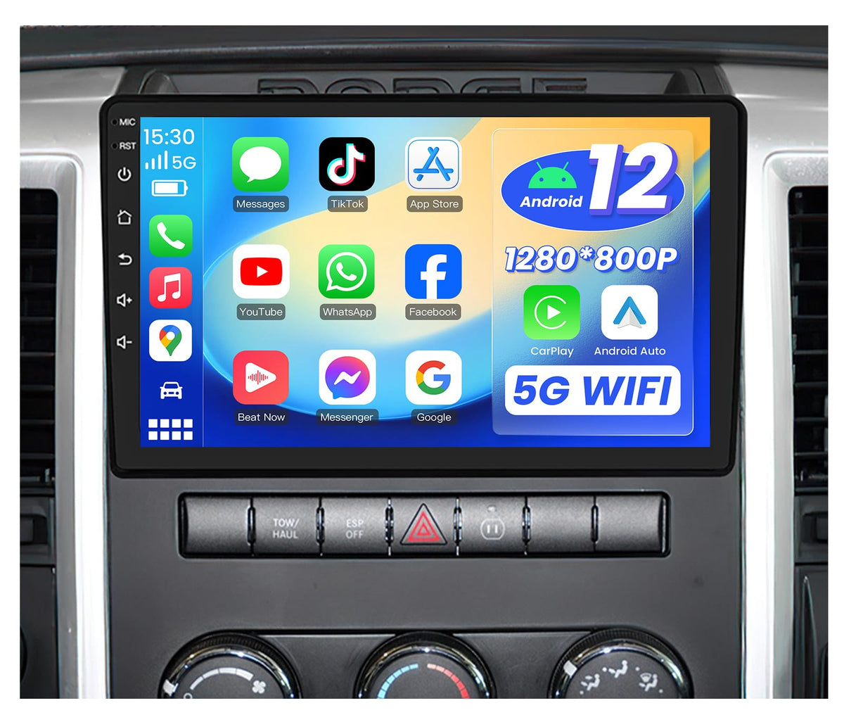 Jerqry 4Core+64G radio with 10inch-screen delivers clearer in-dash entertainment for Dodge Ram.