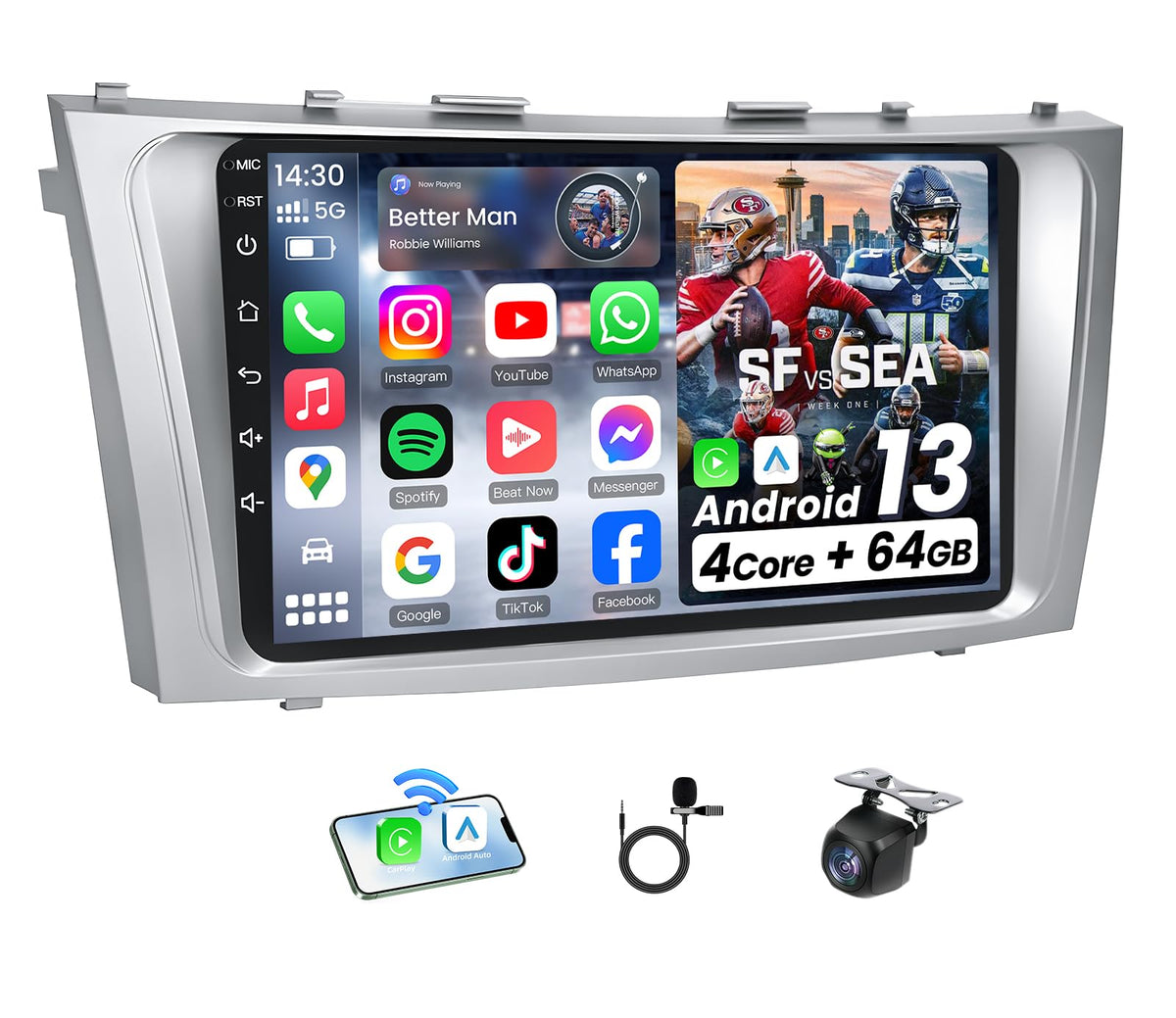Jerqry 64G-ROM 9-inch car radio screen for Camry with crisp HD display