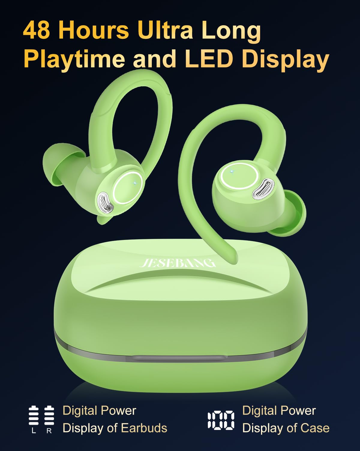 Jesebang earbuds held in hand to show compact lightweight 6g size