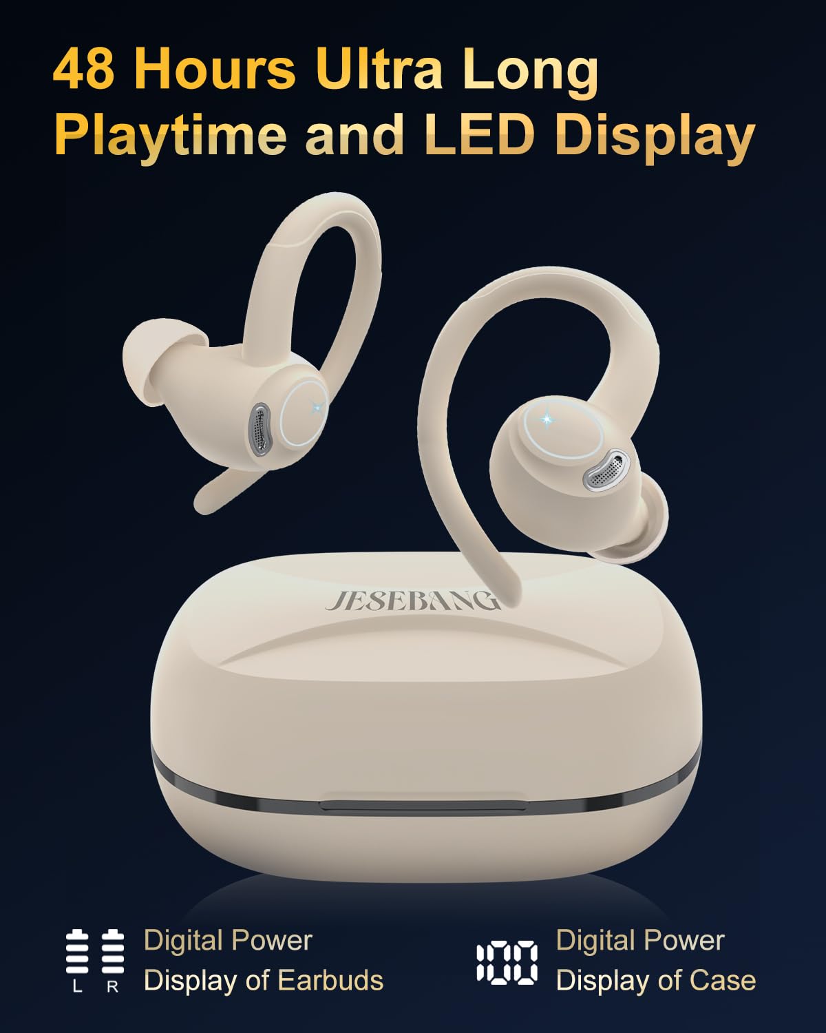 Jesebang earbuds next to coin illustrating lightweight 6g per bud