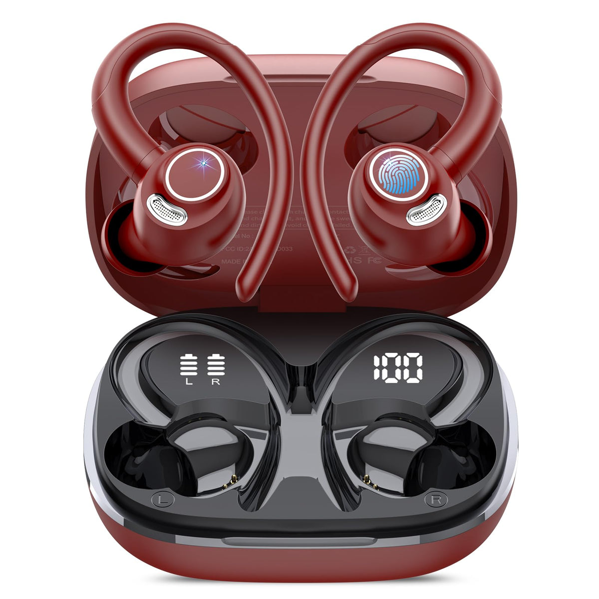 Jesebang front packaging showing earbuds and charging case, highlights feature overview