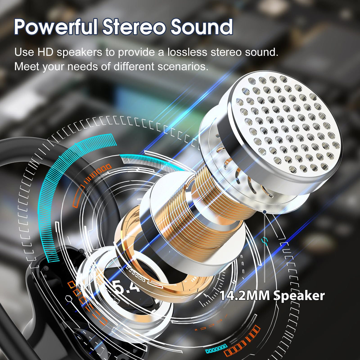 Jesebang S75 earbud close-up showing texture and driver port, delivers clear bass benefit