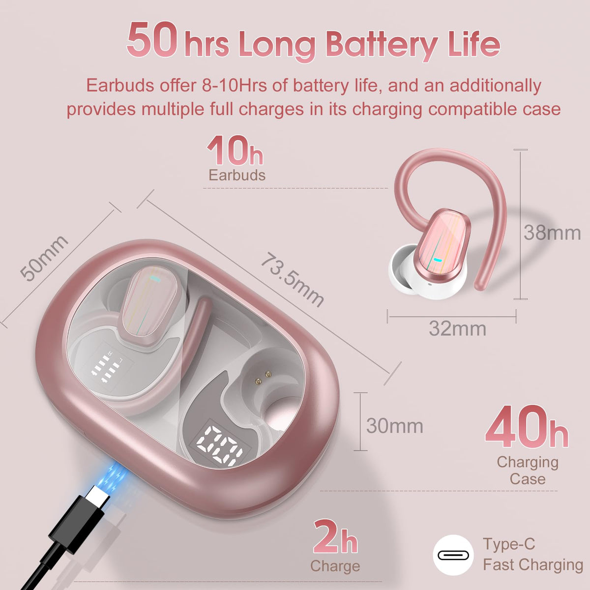 Jesebang S75 earbuds with earhooks for secure, comfortable workouts