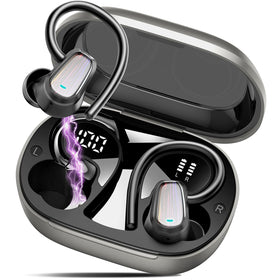 Jesebang S75 front charging case showing earbuds and LED display, quick battery check benefit