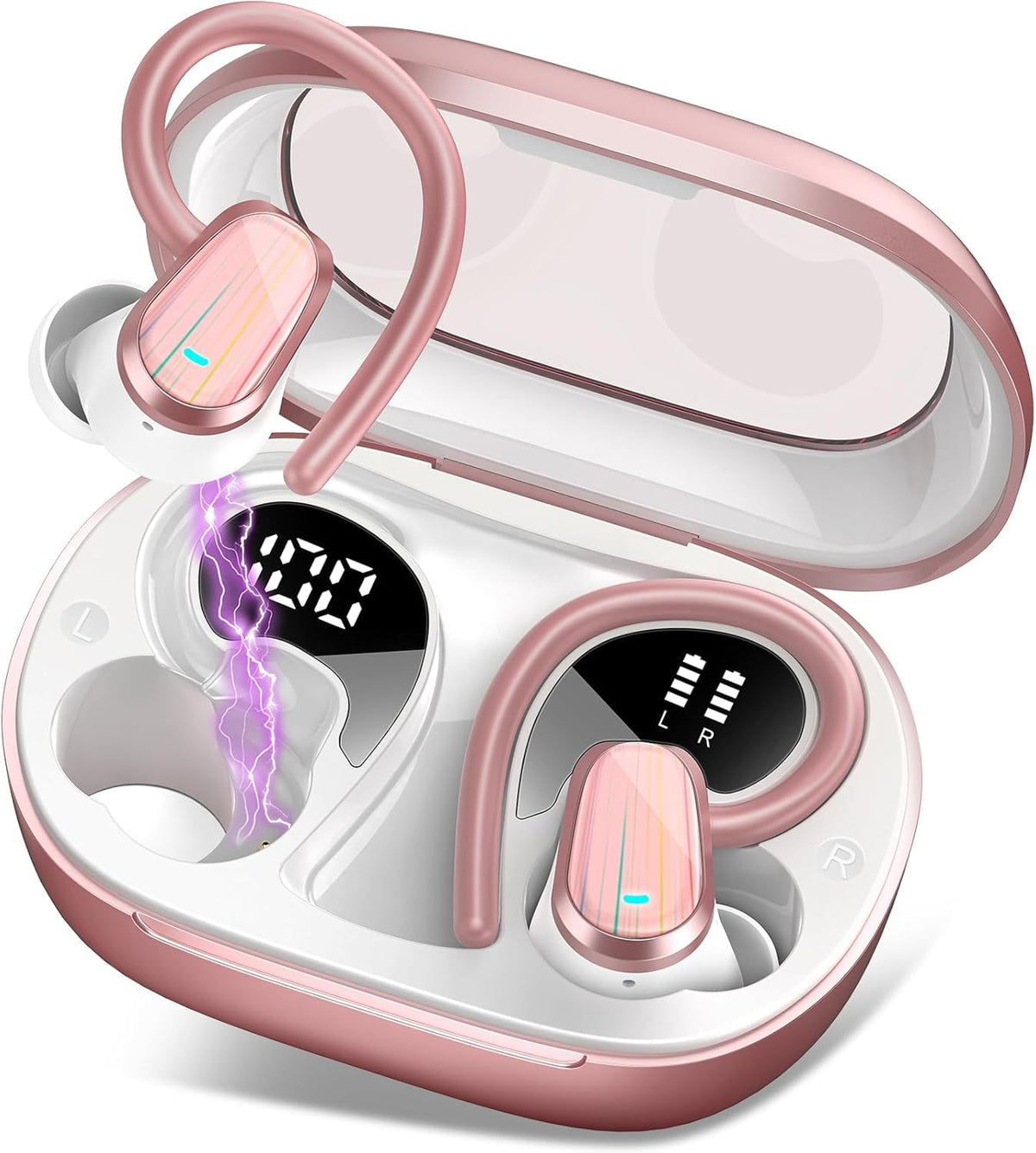 Jesebang S75 wireless earbuds charging case showing battery level for planning