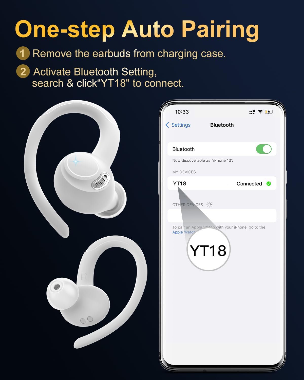 Jesebang earbuds next to a hand for scale, showing compact lightweight design