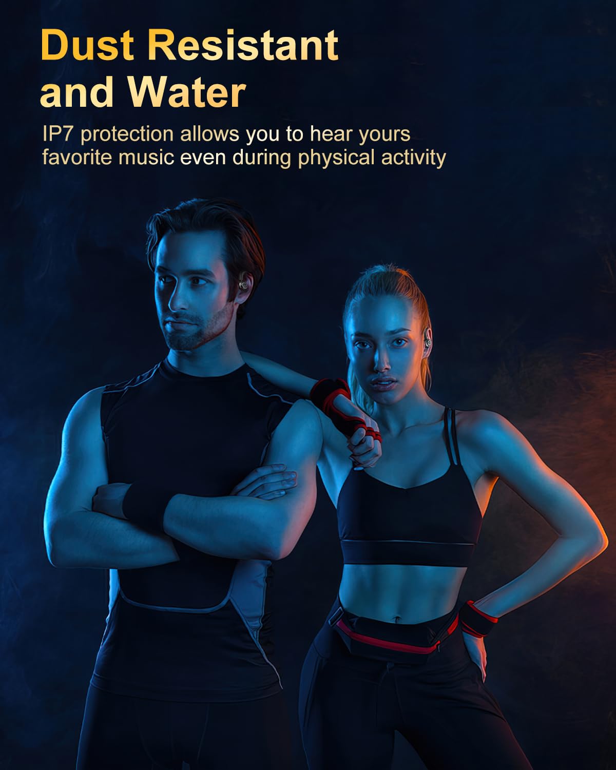 Jesebang earbuds with sweat droplets, IP7 protection for rain and sweat benefit