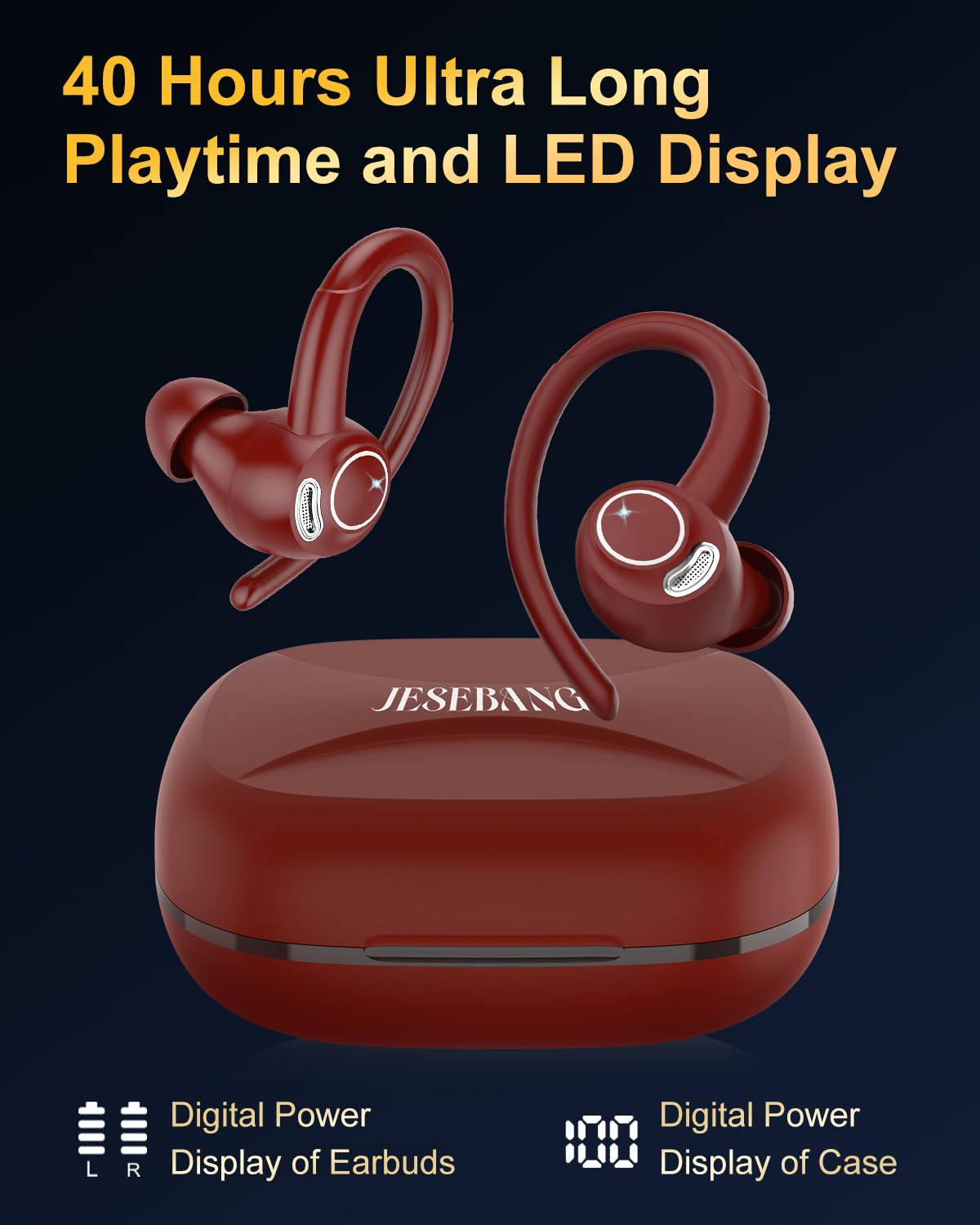Jesebang earbuds with water splashes illustrating IP7 protection during workouts