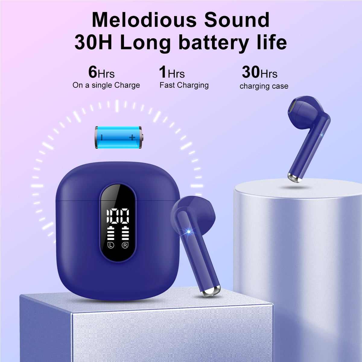 Jesebang wireless earbuds blue IPX7; sweatproof and rain-ready for workouts.