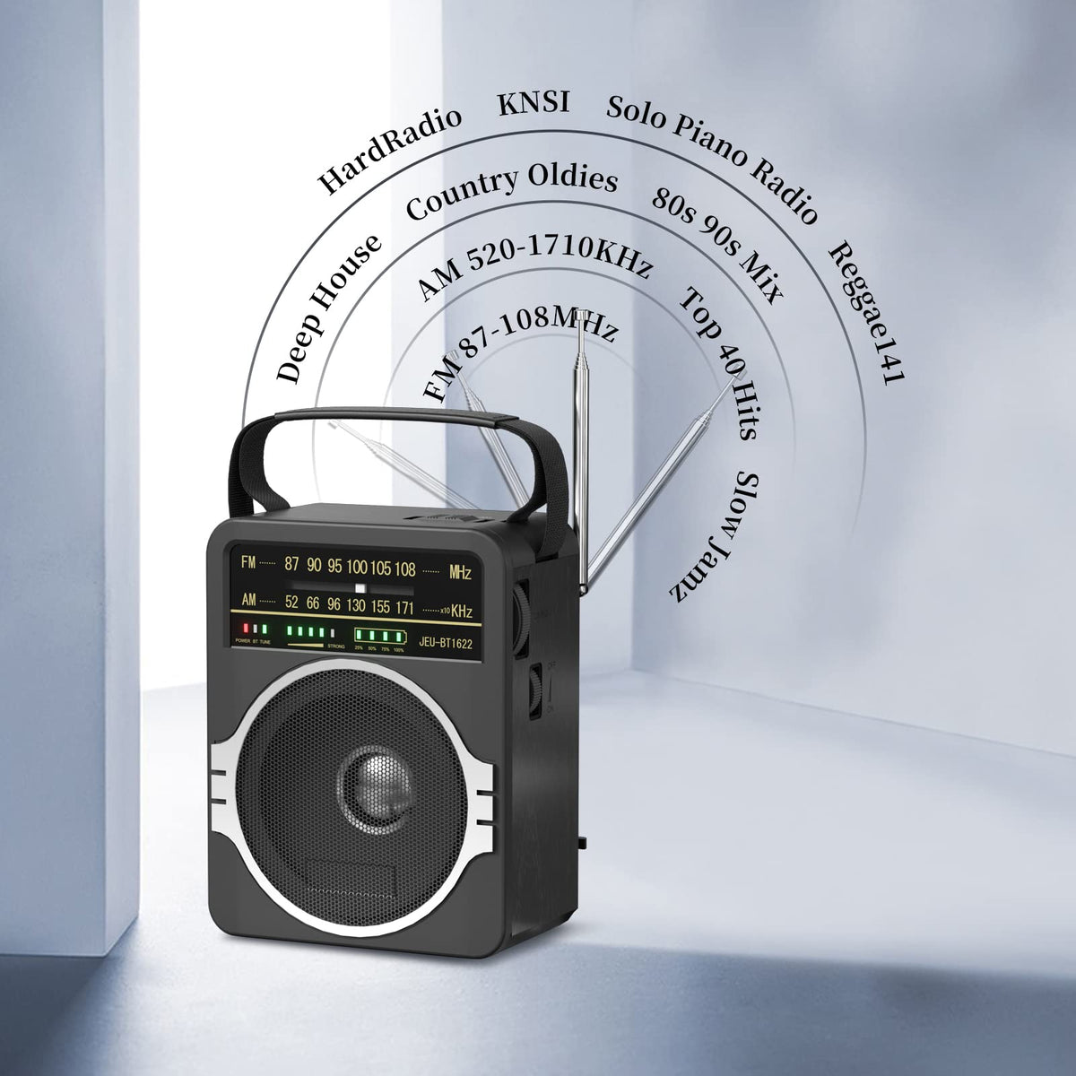 JEUJUG close-up of speaker grille highlighting 5W output for powerful sound