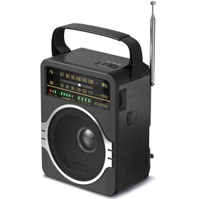 JEUJUG front view of black radio showing speaker and controls for clear listening