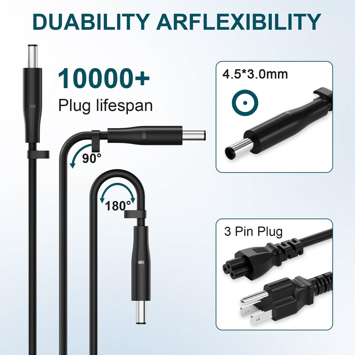 Jeunesse 130W AC adapter port end showing 4.5x3.0mm plug.