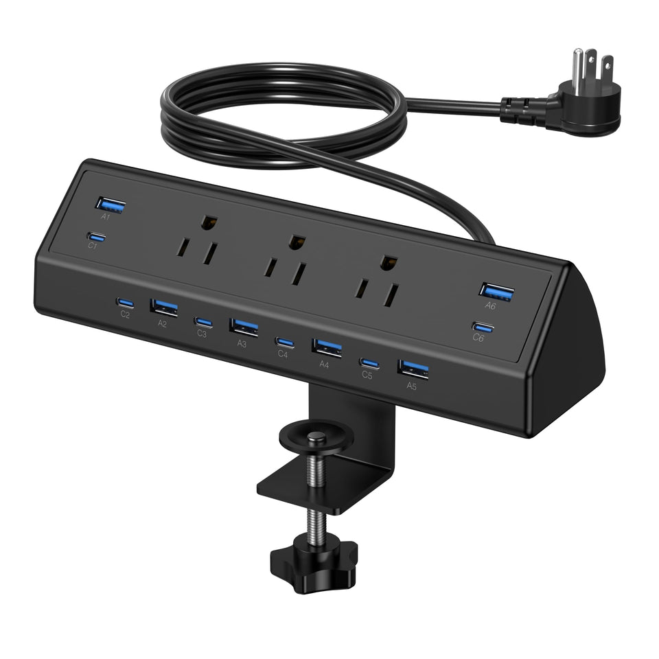 Jgstkcity 130W desk clamp setup showing organized charging hub for space saving.