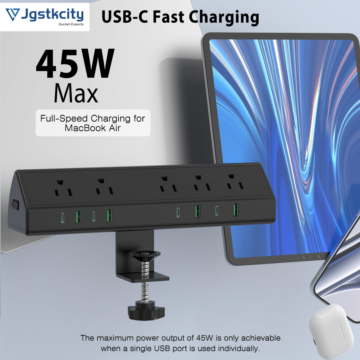 Jgstkcity flat 15ft cord and three-prong plug, enables flexible placement and grounding