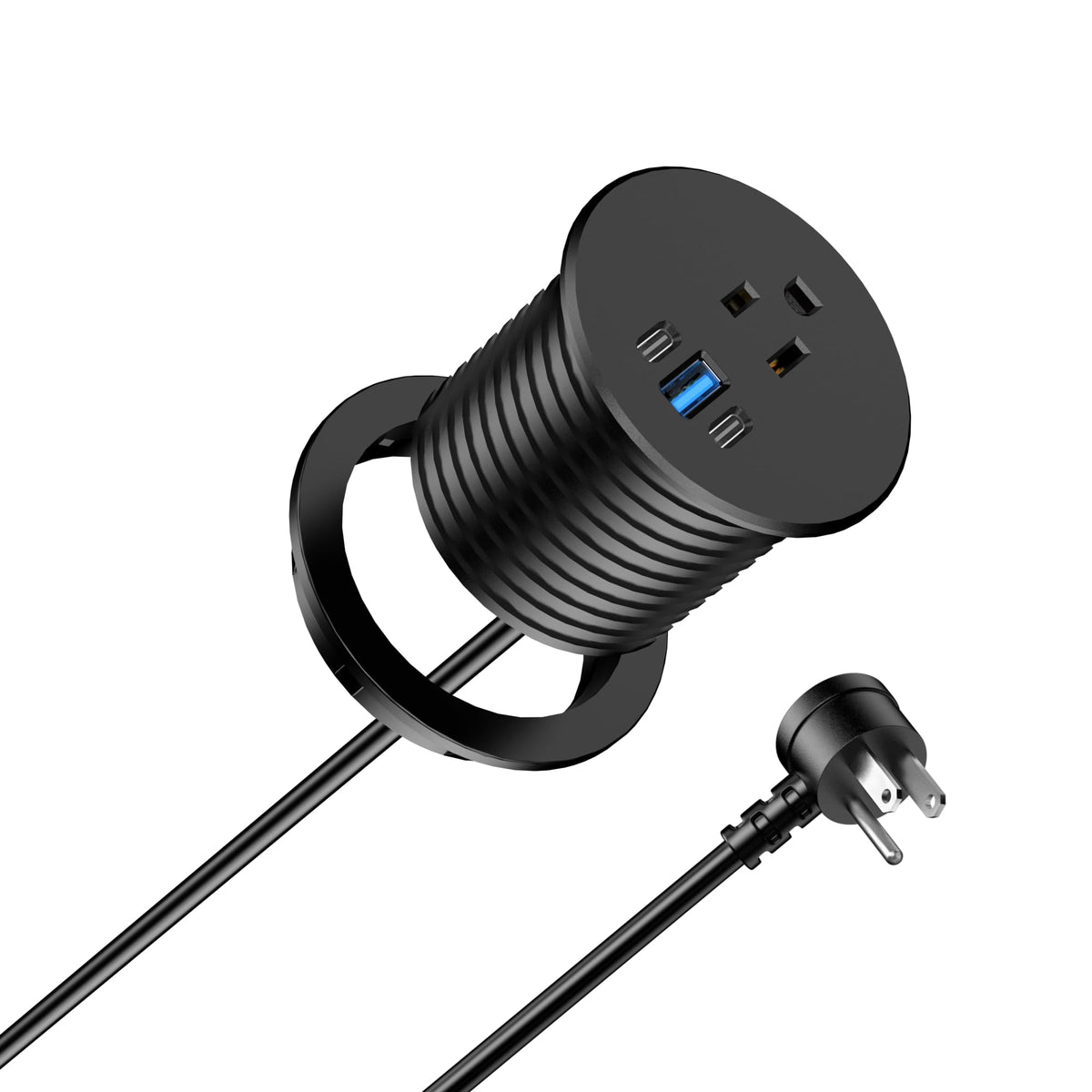 Jgstkcity 2.5-inch power grommet installed in a desk hole for clean charging.