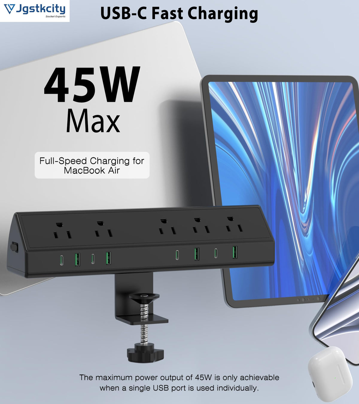 Jgstkcity four USB C and four USB A ports simplify multi-device charging.