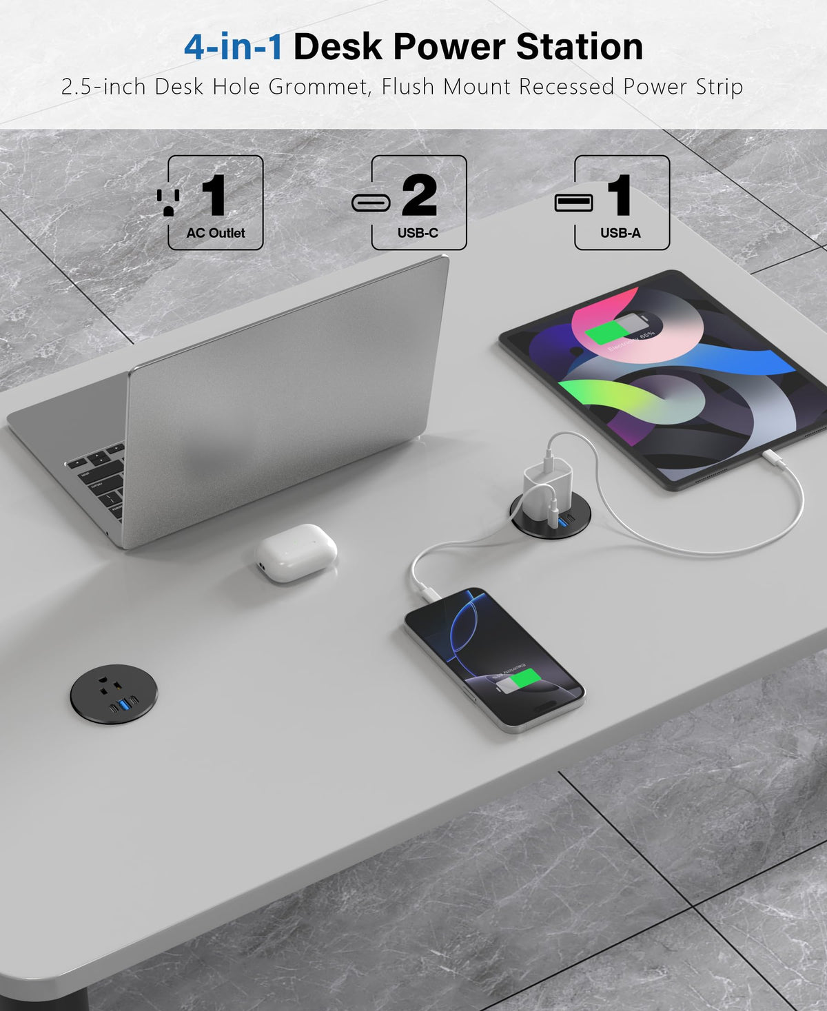 Jgstkcity 6 ft extension cord provides flexible desk setup.
