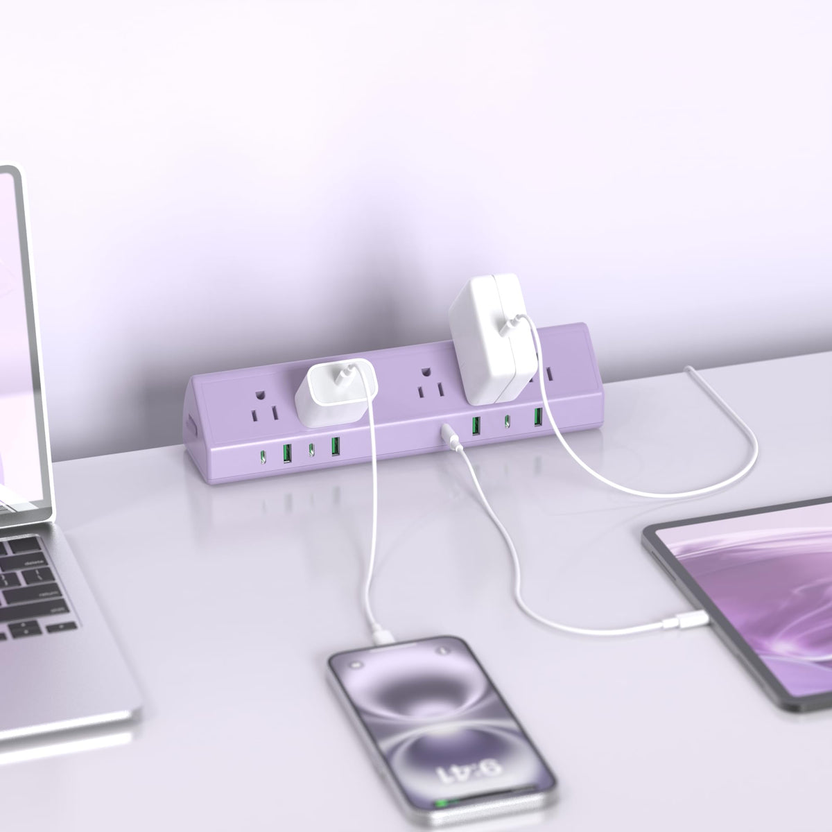 Jgstkcity clamp mounted on desk side securing power hub and reducing desktop clutter for cleaner setup