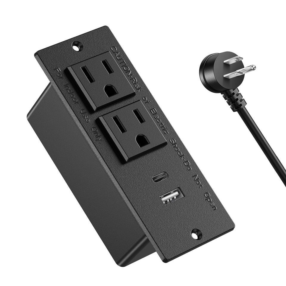 Jgstkcity conference recessed power strip front view with two outlets and USB ports for tidy desks.