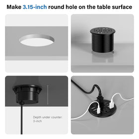 Jgstkcity grommet mounted on countertop for easy charging.