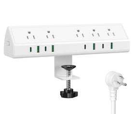 Jgstkcity desk clamp power strip on a tidy desk showing 45W fast charging