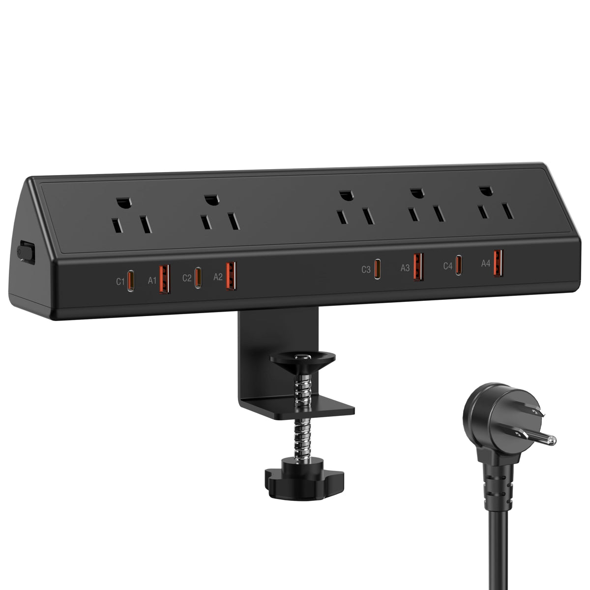 Jgstkcity desk clamp power strip with 65W USB-C fast charging for quick device charging.