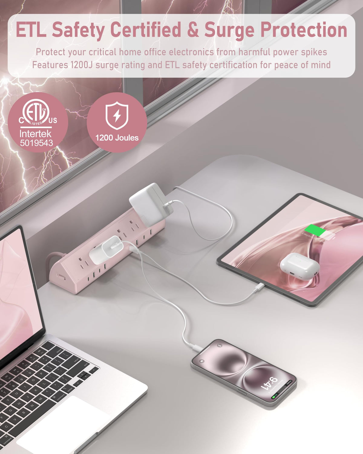 Jgstkcity desk clamp power strip USB-A ports ready for multiple devices