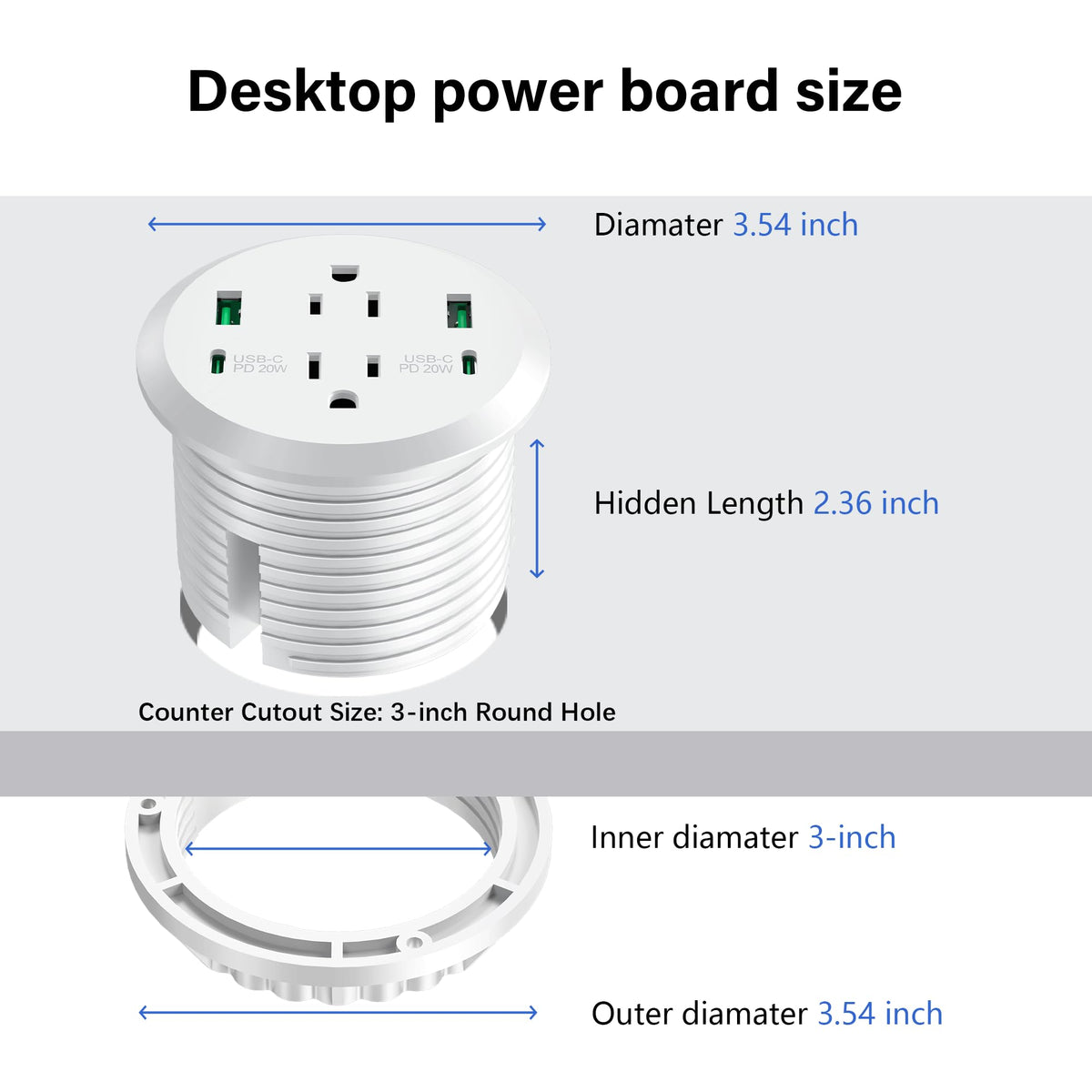 Jgstkcity grommet with 6ft cord reaches across the desk.
