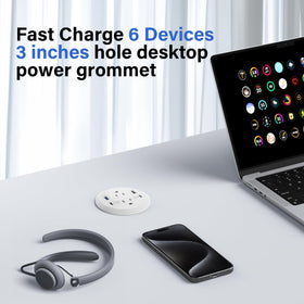 Top ports in use: USB-C and USB-A powering multiple devices at the desk