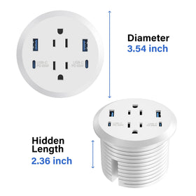 Two outlets visible on the grommet for desk accessories