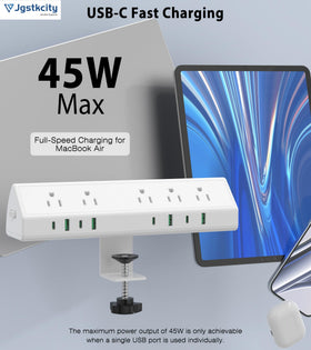 Jgstkcity five outlets and USB ports arranged for easy access