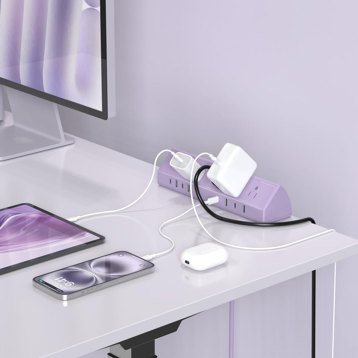Jgstkcity flat plug and 6ft grounded cord detail providing reach to wall outlets and safer grounding