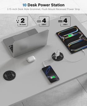 Jgstkcity flush-mount grommet integrated into a countertop workspace.