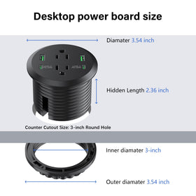 Jgstkcity flush-mount recessed power strip keeps desk surface neat.