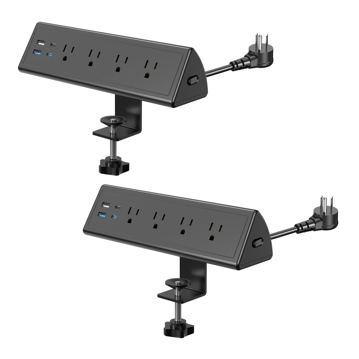 Jgstkcity front view showing clamp and compact power strip for organized desk space