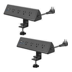 Jgstkcity front view showing clamp and compact power strip for organized desk space